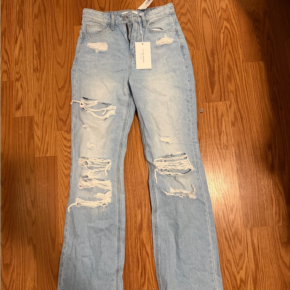 Flying Monkey Light Blue Ripped Boyfriend Jeans